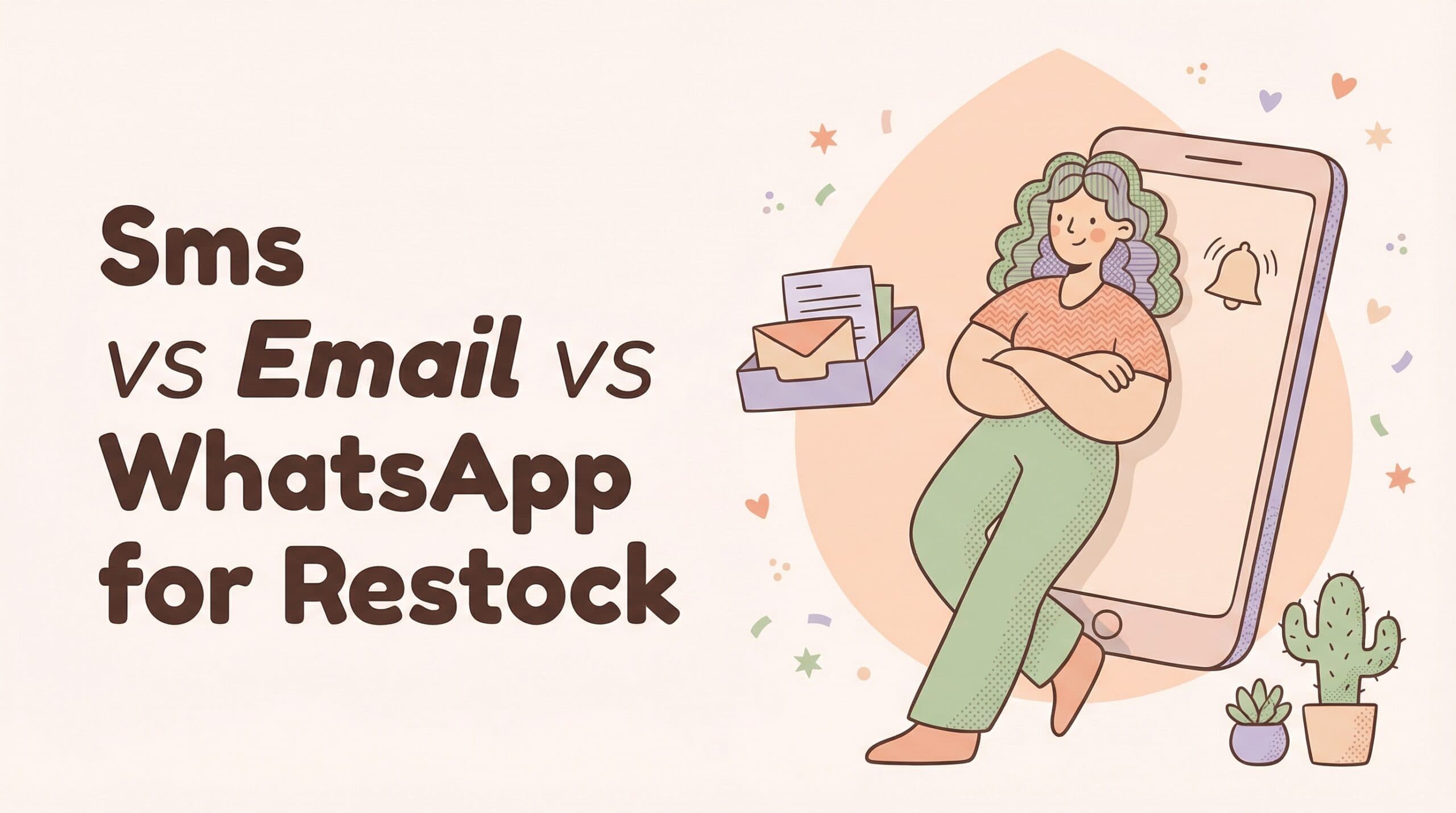 Featured image for SMS vs email vs WhatsApp for restock alerts (which channel actually converts?)